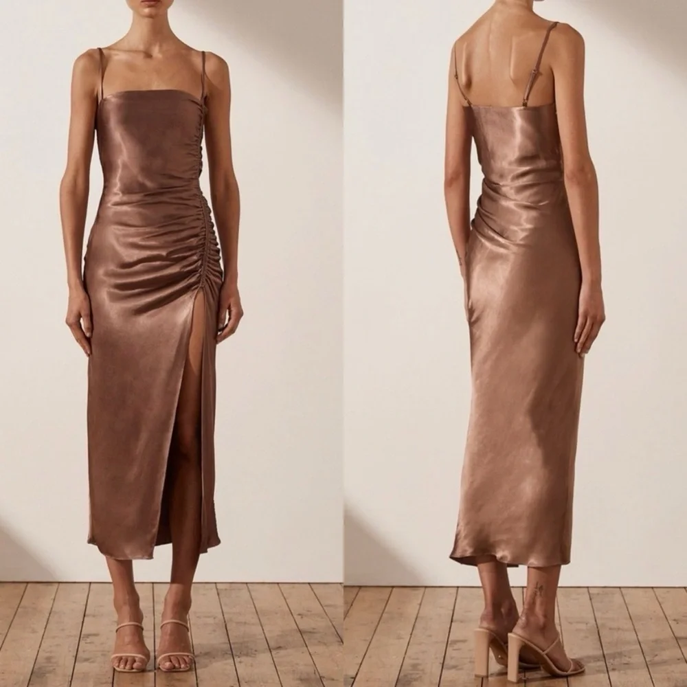 Shona Joy Lily Bias Ruched Midi Dress in Clove